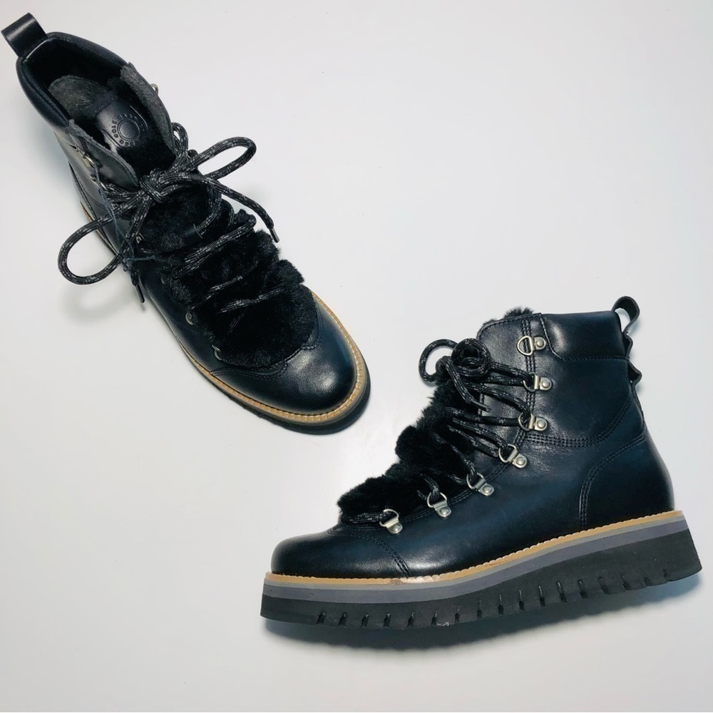 NEW Cole Haan Black ZeroGrand Lodge Hiker LaceUp Faux Fur Ankle Booties size 6.5